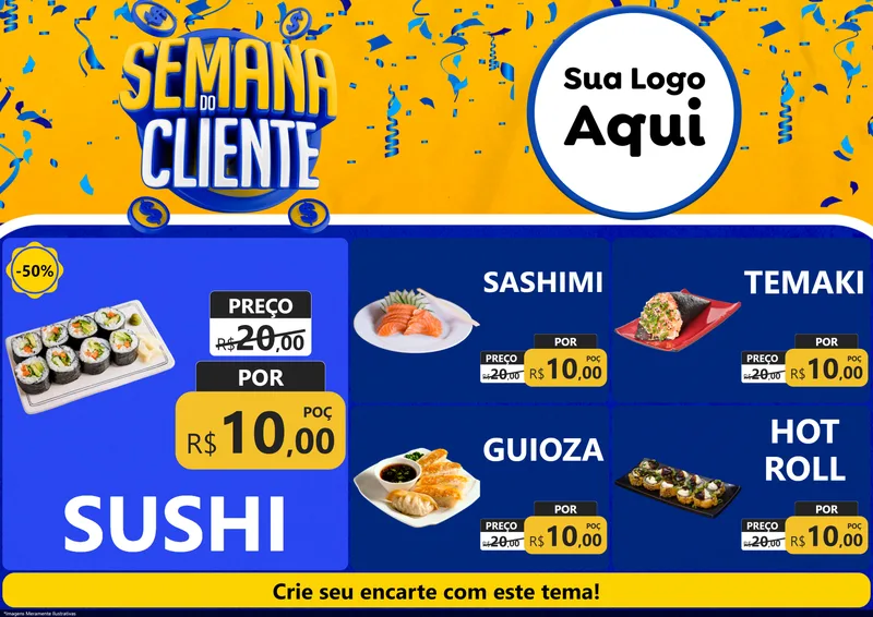 Modelo de Encarte para Encarte A4 Horizontal com o tema Semana do Cliente para Comida japonesa
