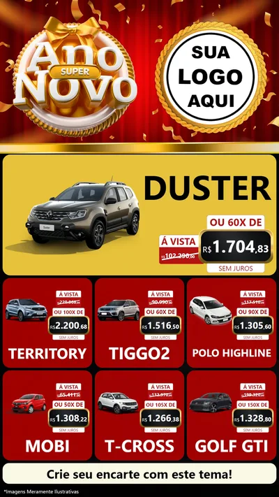 Modelo de Rede Social para Stories com o tema Super Ano Novo para Concessionaria de Carros