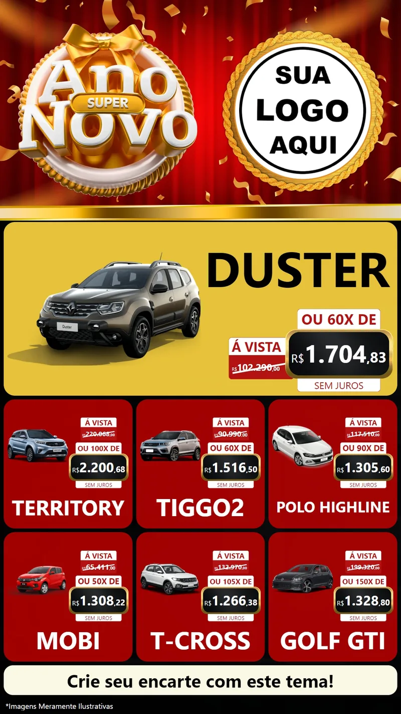 Modelo de Rede Social para Stories com o tema Super Ano Novo para Concessionaria de Carros