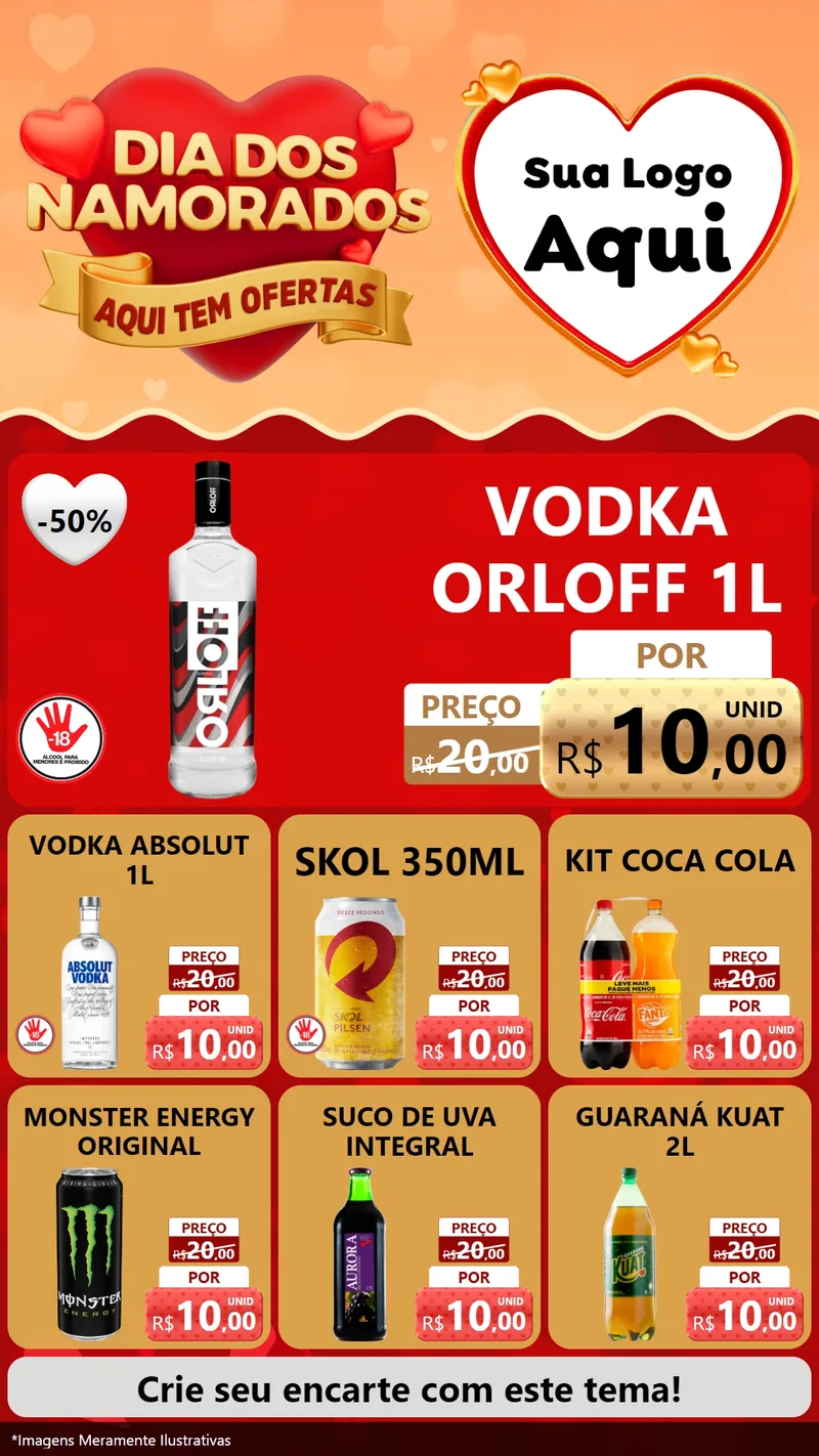 Modelo de Rede Social para Stories com o tema Dia dos Namorados - Aqui Tem Ofertas para Distribuidora de bebidas