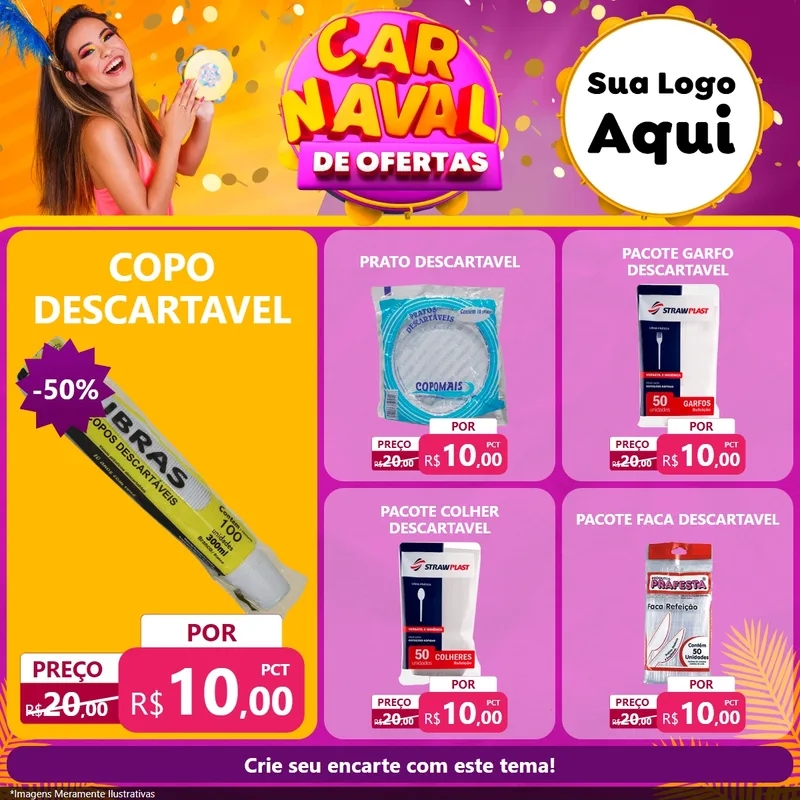 Modelo de Rede Social para Feed Facebook com o tema Carnaval de Ofertas para Embalagens