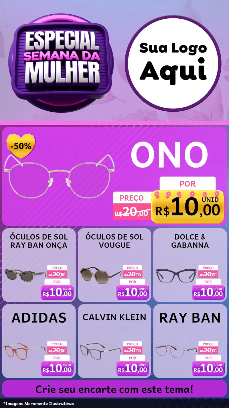 Modelo de Rede Social para Stories com o tema Especial Semana da Mulher para Óticas