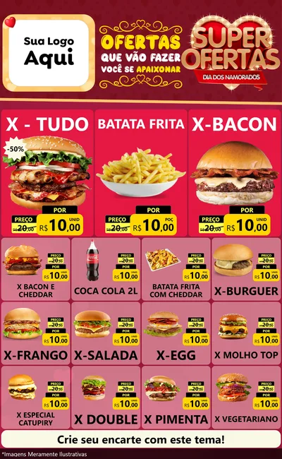Modelo de Encarte para Encarte Grande com o tema Dia dos Namorados para Hamburgueria