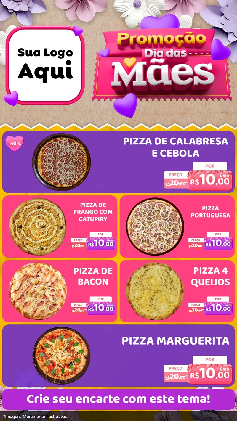 Modelo de TV para TV Vertical com o tema Promoção Dia das Mães para Pizzaria