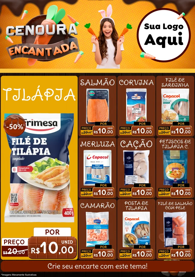 Modelo de Encarte para Encarte A4 Vertical com o tema Cenoura Encantada - Páscoa para Peixaria