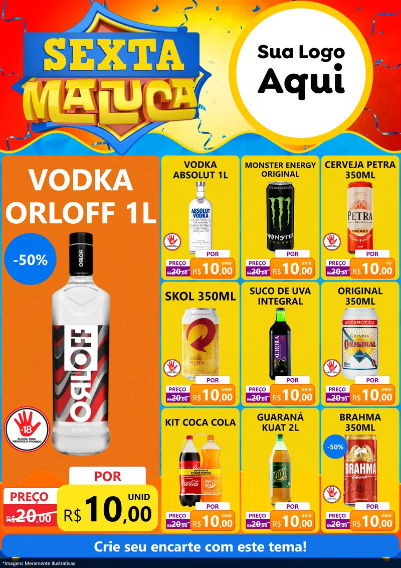 Modelo de Encarte para Encarte A4 Vertical com o tema Sexta Maluca para Distribuidora de bebidas