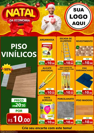 Modelo de Encarte para Encarte A4 Vertical com o tema Natal da Economia para Material para Construção