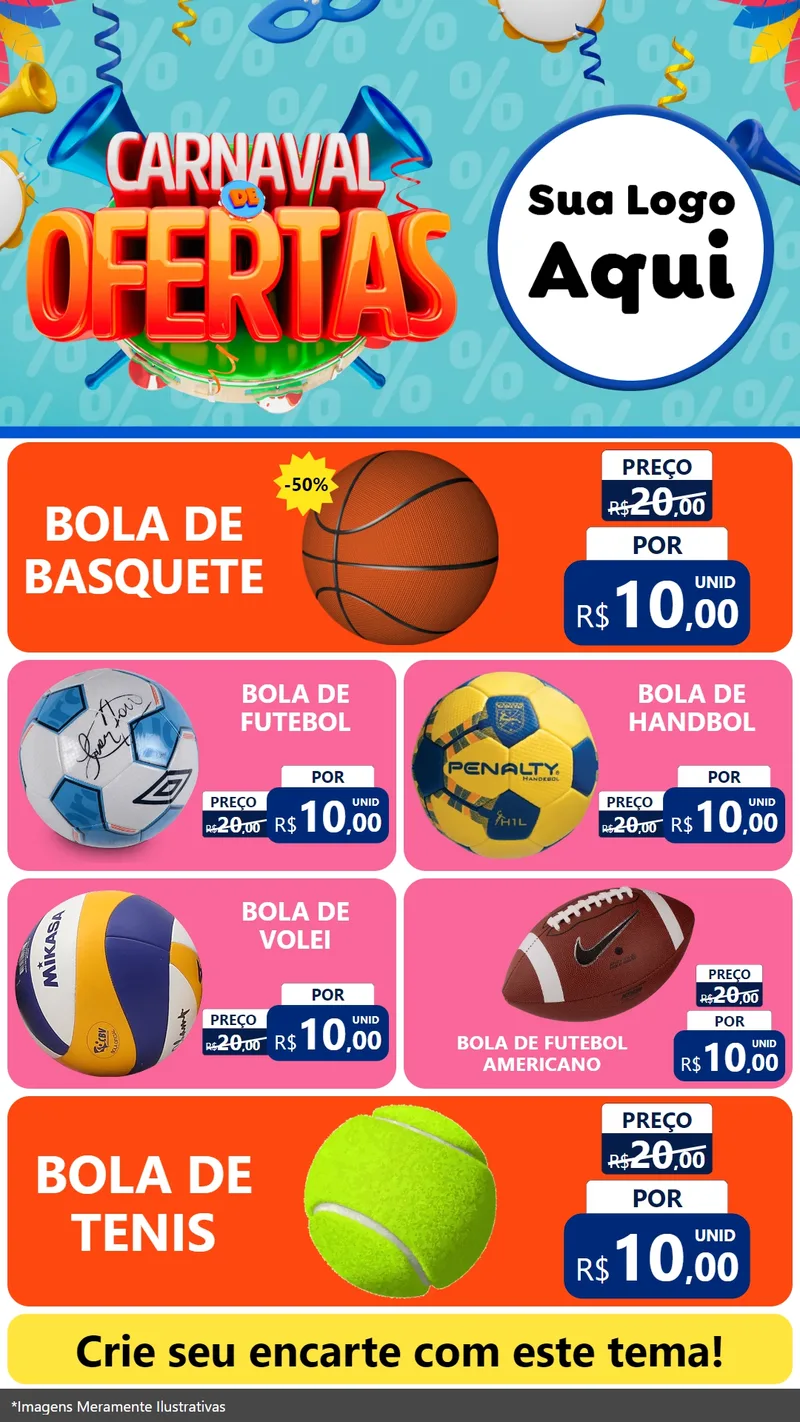 Modelo de TV para TV Vertical com o tema Carnaval de Ofertas para Artigos Esportivos