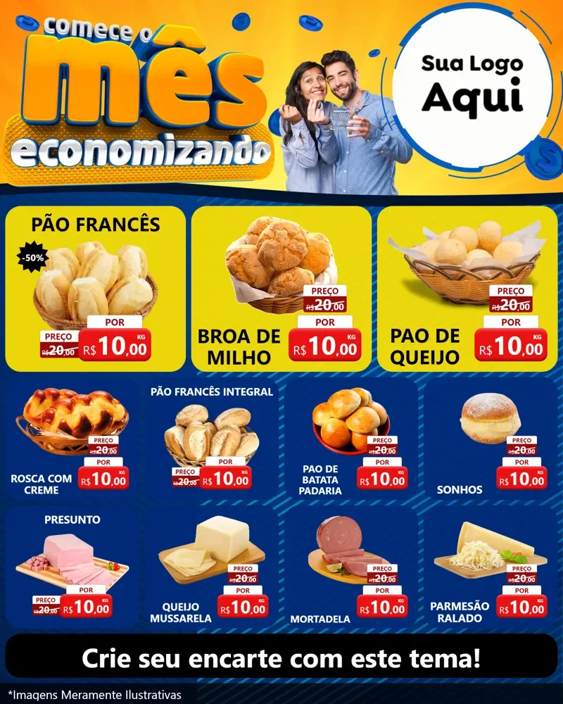 Modelo de Rede Social para Feed Instagram com o tema Comece O Mês Economizando para Padaria