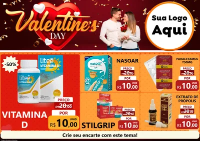 Modelo de Encarte para Encarte A4 Horizontal com o tema Valentine's Day para Farmácia
