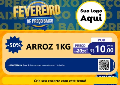 Modelo de Cartaz para Cartaz A4 Horizontal com o tema Fevereiro de Preço Baixo para Supermercado