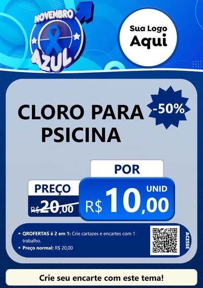 Modelo de Cartaz para Cartaz A4 Vertical com o tema Novembro Azul para Produtos para Piscina