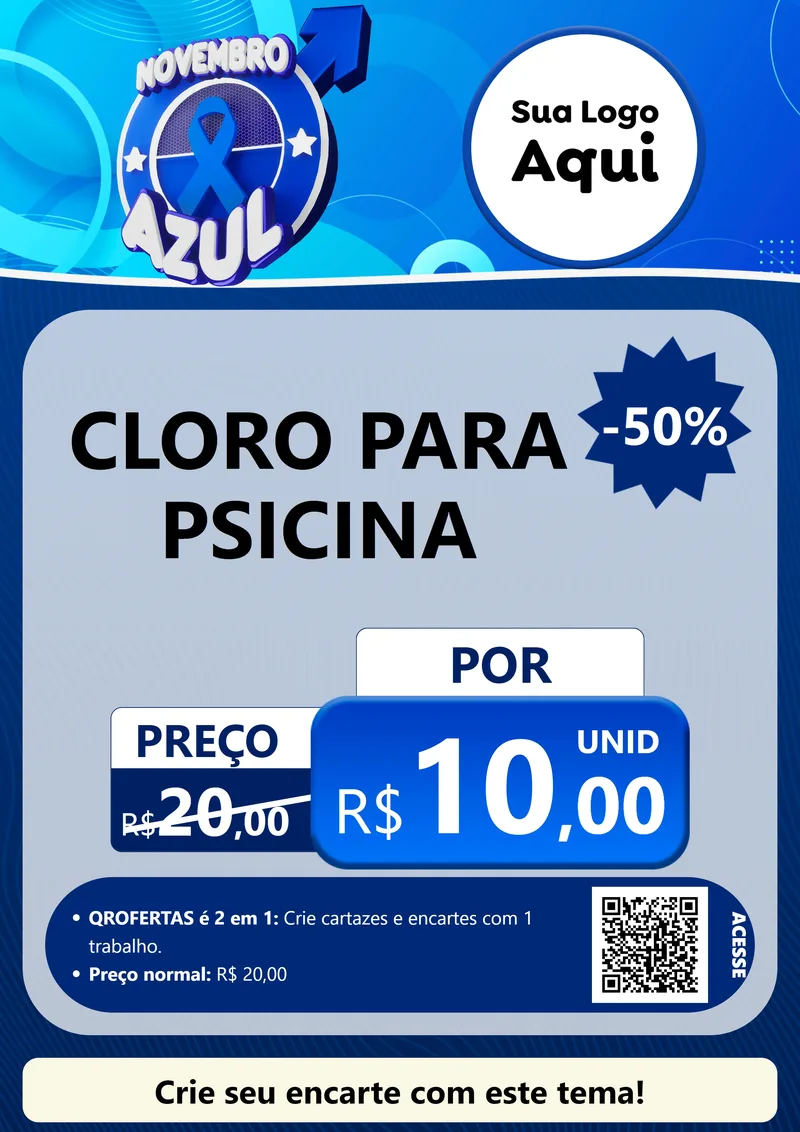 Modelo de Cartaz para Cartaz A4 Vertical com o tema Novembro Azul para Produtos para Piscina