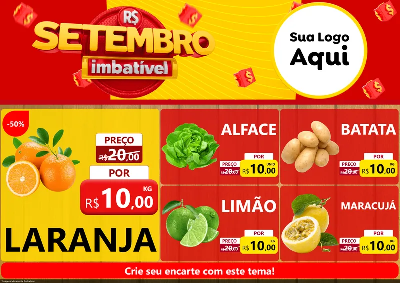 Modelo de Encarte para Encarte A4 Horizontal com o tema Setembro Imbatível para Hortifrúti