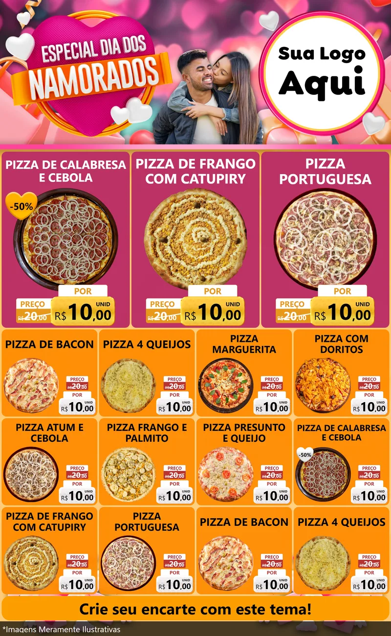 Modelo de Encarte para Encarte Grande com o tema Especial Dia dos Namorados para Pizzaria