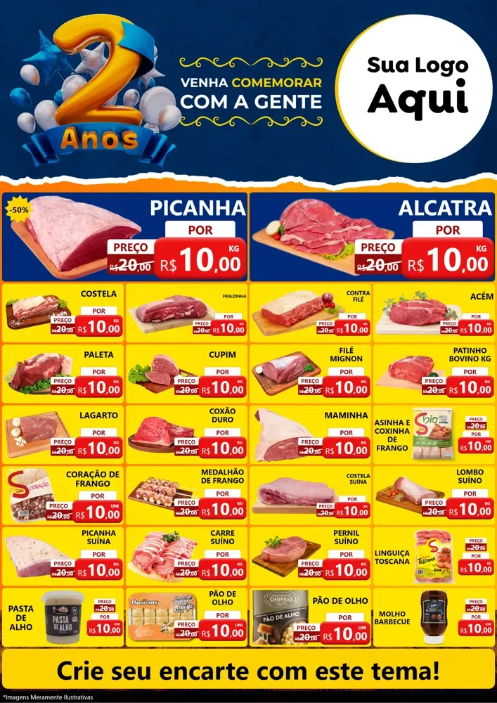 Modelo de Encarte para Encarte A4 Vertical com o tema Aniversário de 2 anos para Açougue