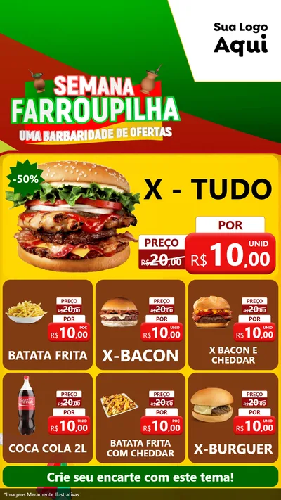 Modelo de Rede Social para Stories com o tema Semana Farroupilha - Uma Barbaridade de Ofertas para Hamburgueria