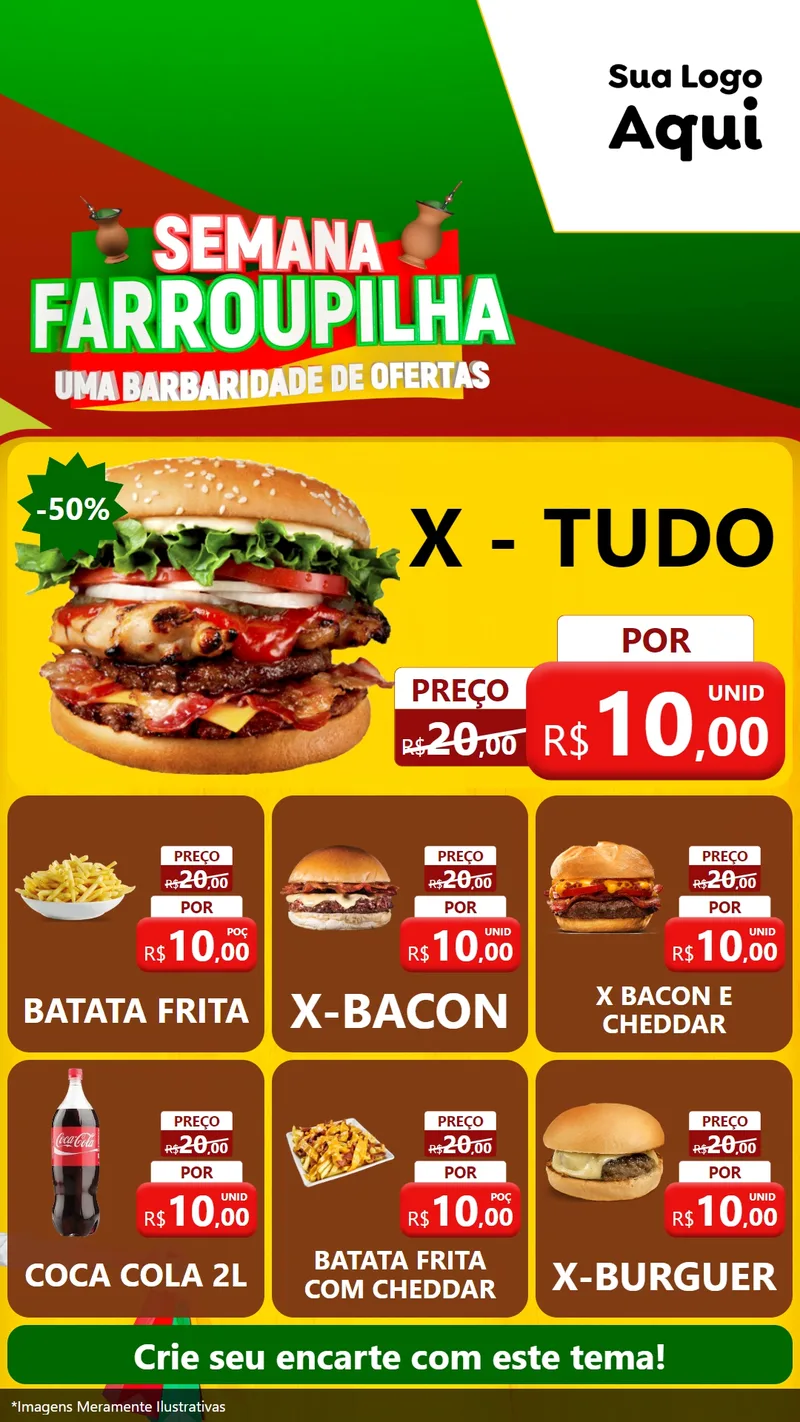 Modelo de Rede Social para Stories com o tema Semana Farroupilha - Uma Barbaridade de Ofertas para Hamburgueria