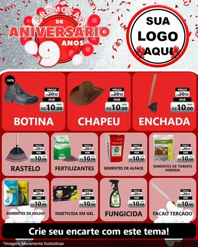 Modelo de Rede Social para Feed Instagram com o tema Promoção de Aniversário - 9 Anos para Agropecuária