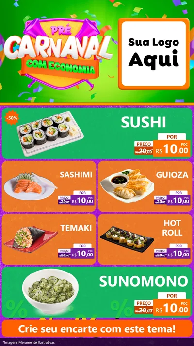 Modelo de TV para TV Vertical com o tema Pré-Carnaval Com Economia para Comida japonesa