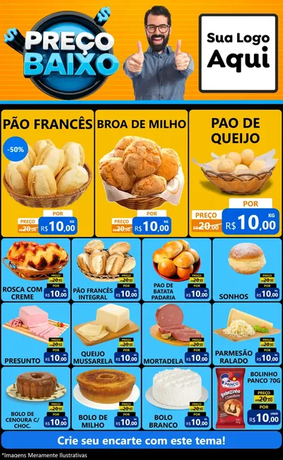 Modelo de Encarte para Encarte Grande com o tema Preço Baixo para Padaria