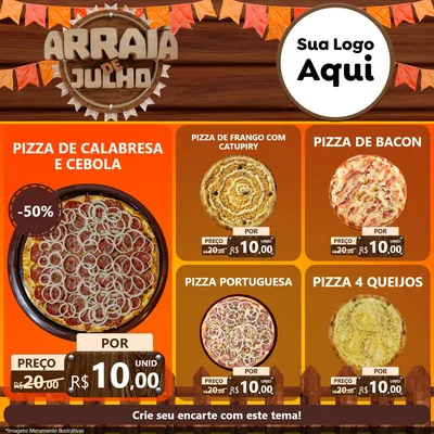 Modelo de Rede Social para Feed Facebook com o tema Arraiá de Julho - Junina para Pizzaria