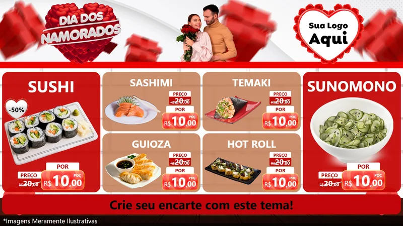 Modelo de TV para TV Horizontal com o tema Dia dos Namorados para Comida japonesa