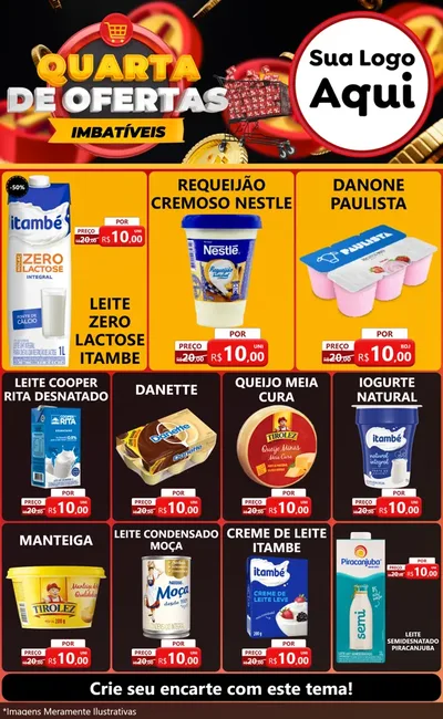 Modelo de Encarte para Encarte Grande com o tema Quarta de Ofertas Imbatíveis para Frios e Laticínios
