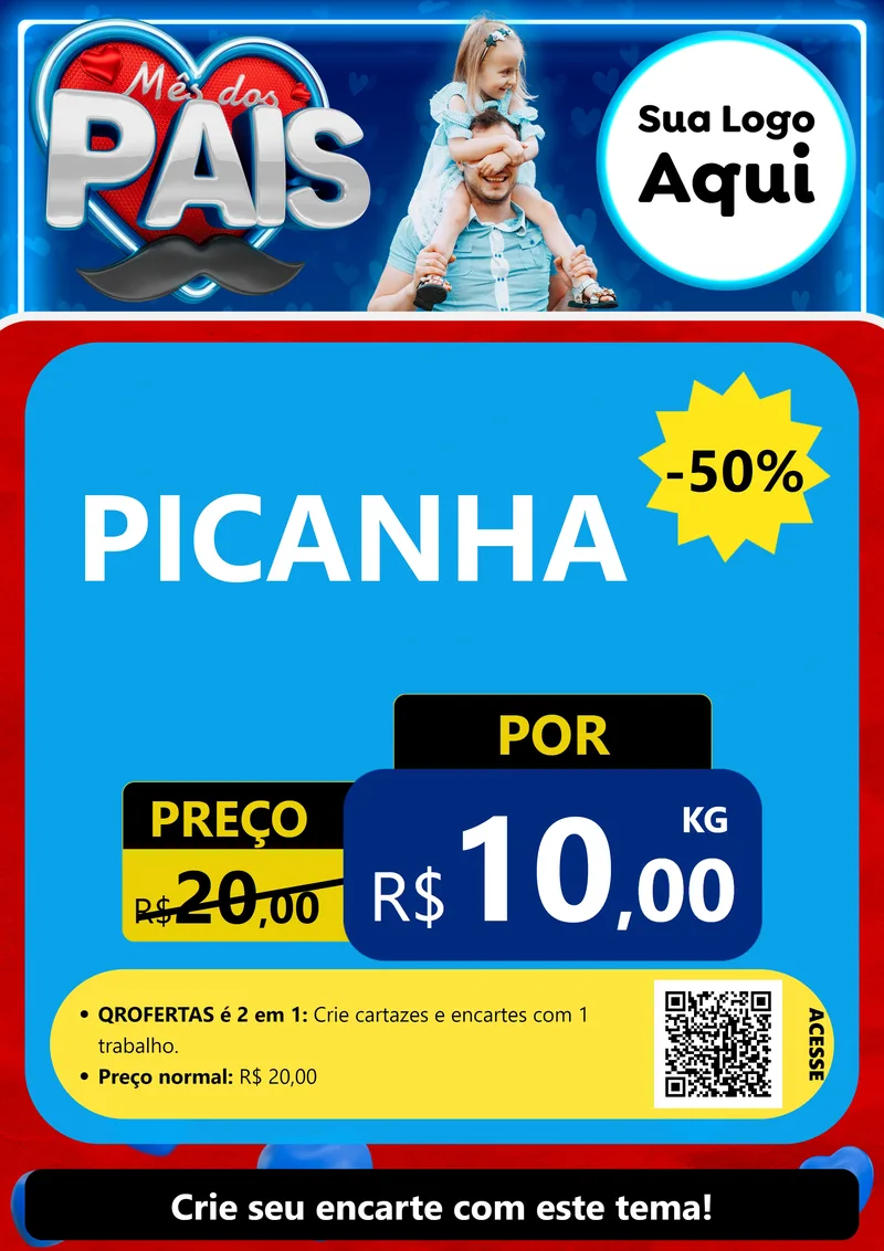 Modelo de Cartaz para Cartaz A4 Vertical com o tema Mês Dos Pais para Açougue