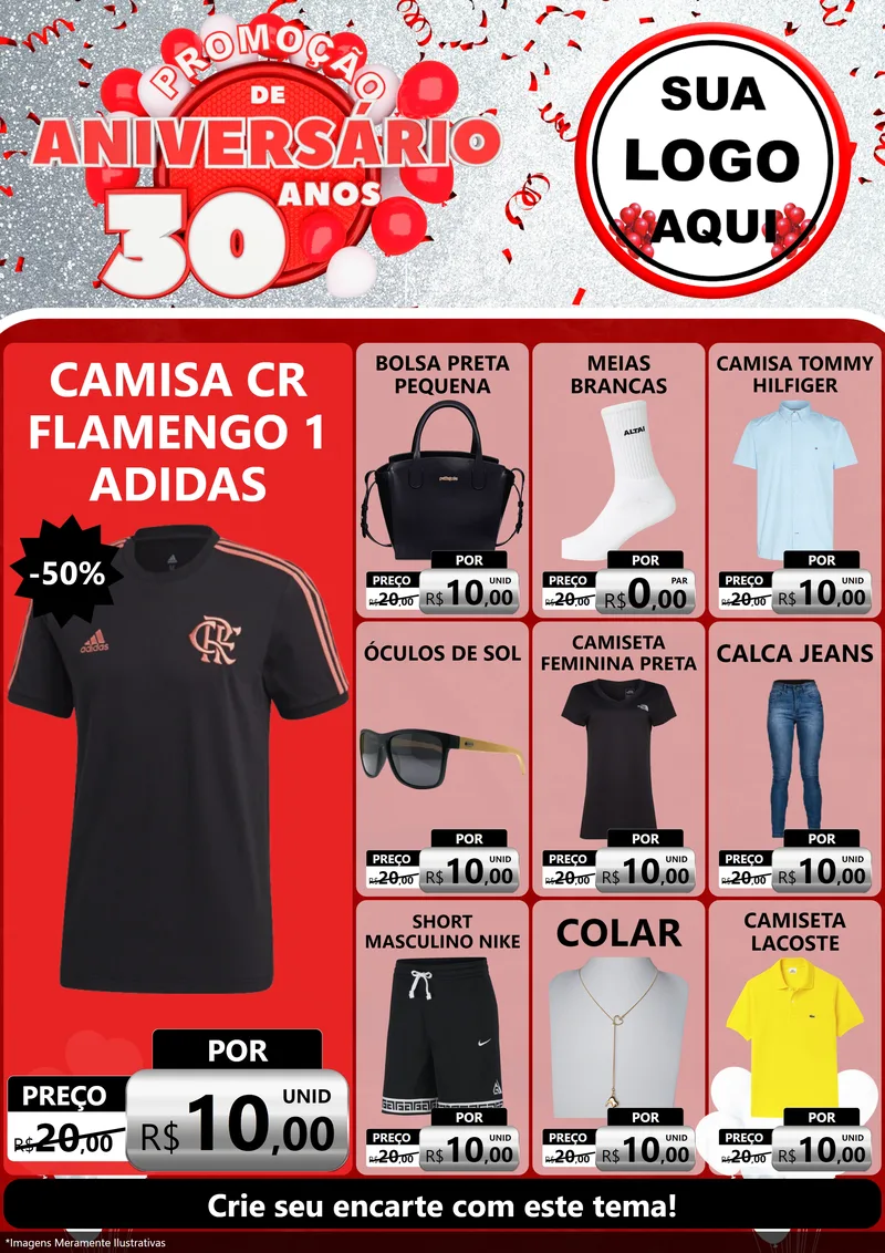 Modelo de Encarte para Encarte A4 Vertical com o tema Promoção de Aniversário - 30 Anos para Roupas e acessórios