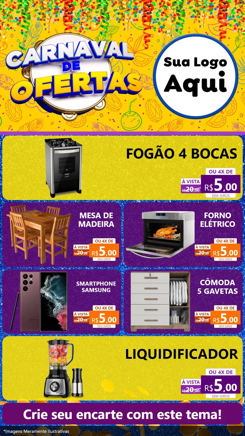 Modelo de TV para TV Vertical com o tema Carnaval de Ofertas para Móveis e Eletro