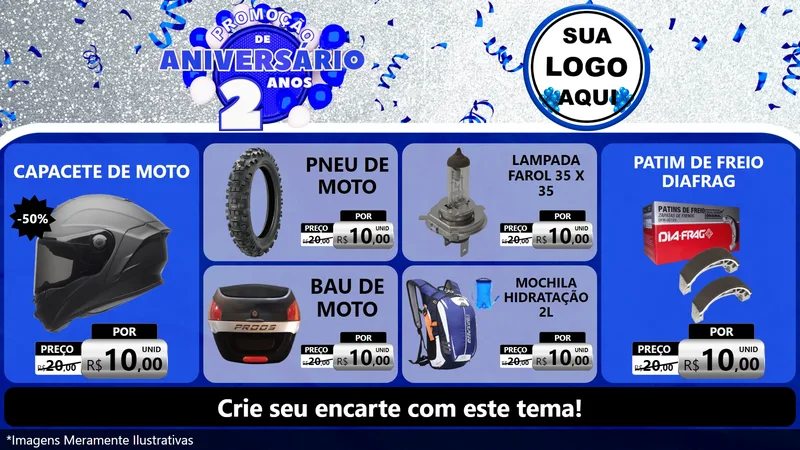 Modelo de TV para TV Horizontal com o tema Promoção de Aniversário - 2 Anos para Moto peças