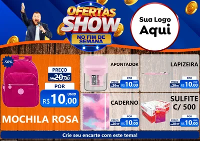 Modelo de Encarte para Encarte A4 Horizontal com o tema Ofertas Show No Fim De Semana para Papelaria