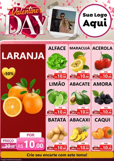 Modelo de Encarte para Encarte A4 Vertical com o tema Valentine's Day para Hortifrúti
