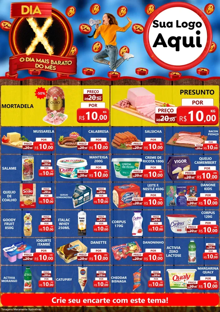 Modelo de Encarte para Encarte A4 Vertical com o tema Dia X - O Dia Mais Barato Do Mês para Frios e Laticínios