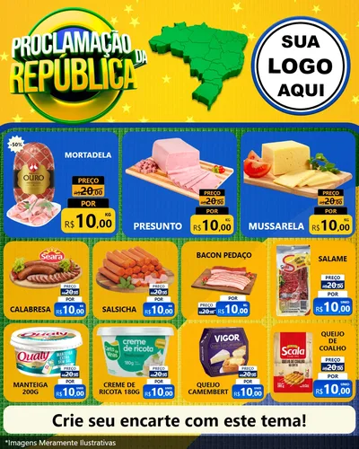 Modelo de Rede Social para Feed Instagram com o tema Proclamação da República para Frios e Laticínios