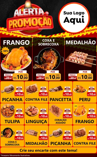 Modelo de Encarte para Encarte Grande com o tema Alerta de Promoção para Assados