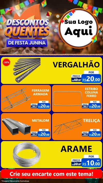 Modelo de TV para TV Vertical com o tema Descontos Quentes de Festa Junina para Ferragens