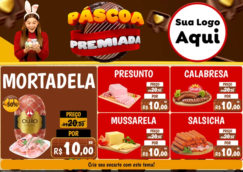 Modelo de Encarte para Encarte A4 Horizontal com o tema Páscoa Premiada para Frios e Laticínios