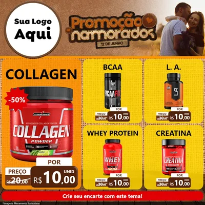 Modelo de Rede Social para Feed Facebook com o tema Promoção Namorados para Suplementos alimentares