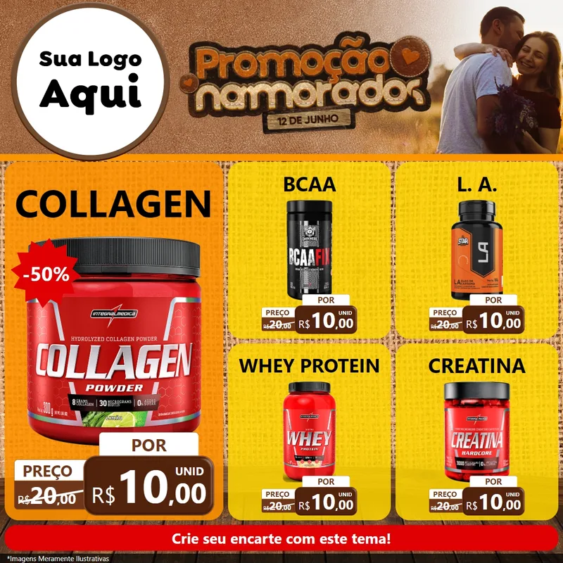 Modelo de Rede Social para Feed Facebook com o tema Promoção Namorados para Suplementos alimentares