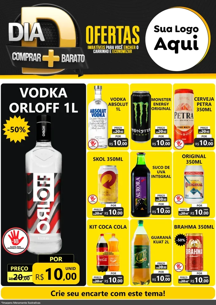 Modelo de Encarte para Encarte A4 Vertical com o tema Dia D Mais Economia para Distribuidora de bebidas