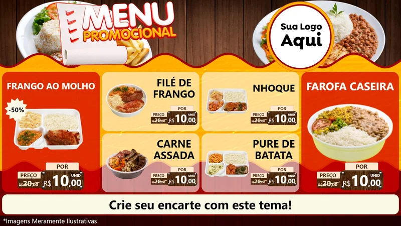 Modelo de TV para TV Horizontal com o tema Menu Promocional para Restaurante