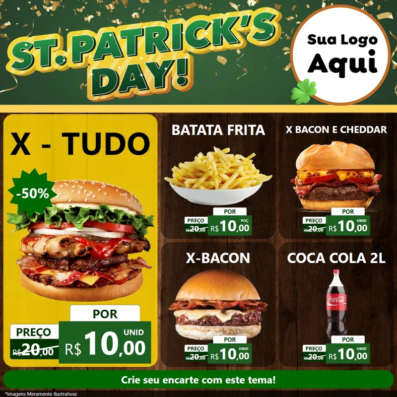 Modelo de Rede Social para Feed Facebook com o tema St Patriks Day para Hamburgueria