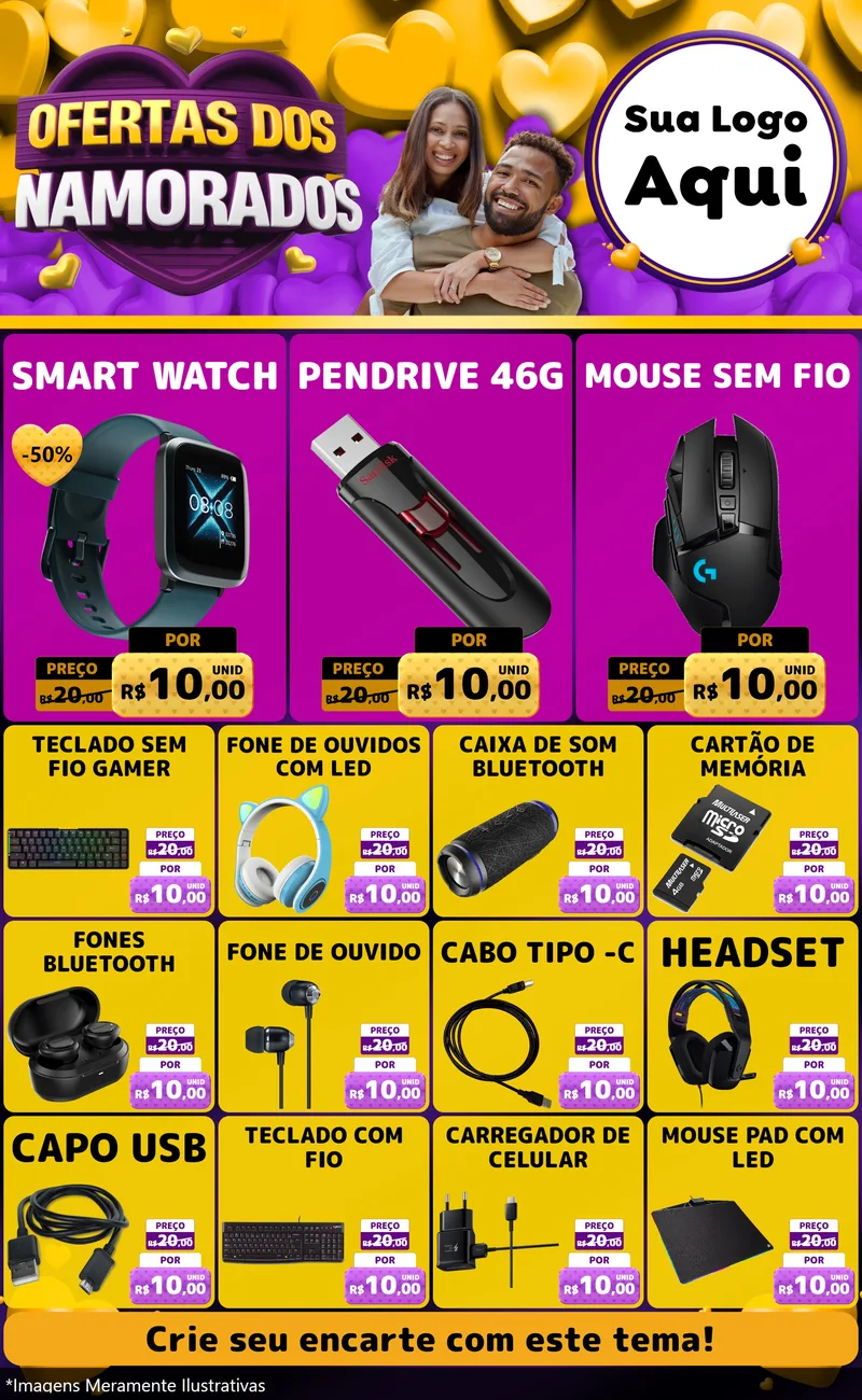 Modelo de Encarte para Encarte Grande com o tema Oferta Dos Namorados para Informática