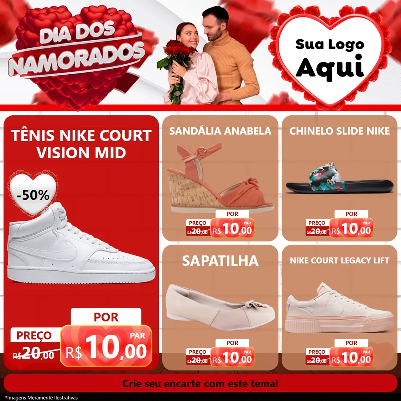 Modelo de Rede Social para Feed Facebook com o tema Dia dos Namorados para Calçados
