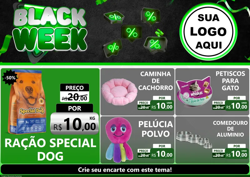 Modelo de Encarte para Encarte A4 Horizontal com o tema Black Week para Pet Shop