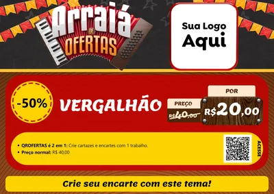 Modelo de Cartaz para Cartaz A4 Horizontal com o tema Arraiá de Ofertas - Junina para Ferragens