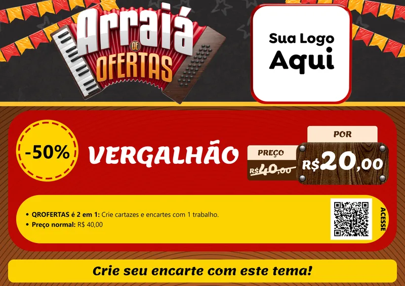 Modelo de Cartaz para Cartaz A4 Horizontal com o tema Arraiá de Ofertas - Junina para Ferragens
