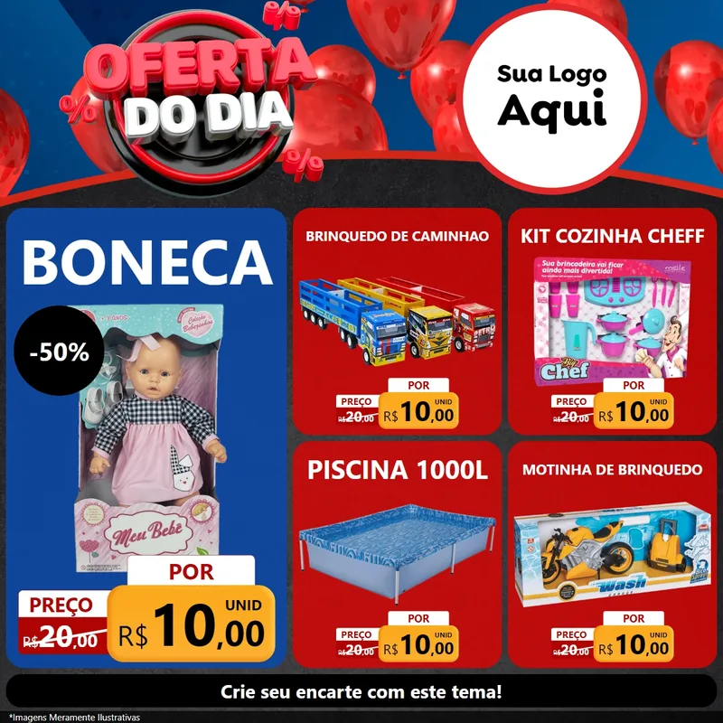 Modelo de Rede Social para Feed Facebook com o tema Oferta do Dia para Brinquedos